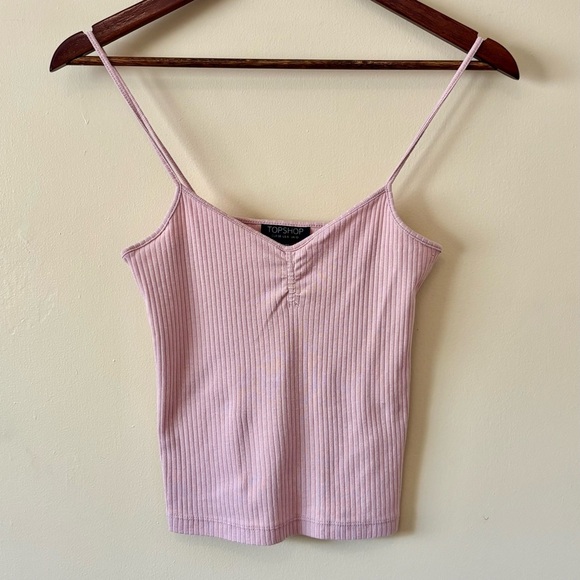 Topshop| Soft Pink Ribbed Crop Camisole Tank Top Sz 6 - Picture 1 of 4